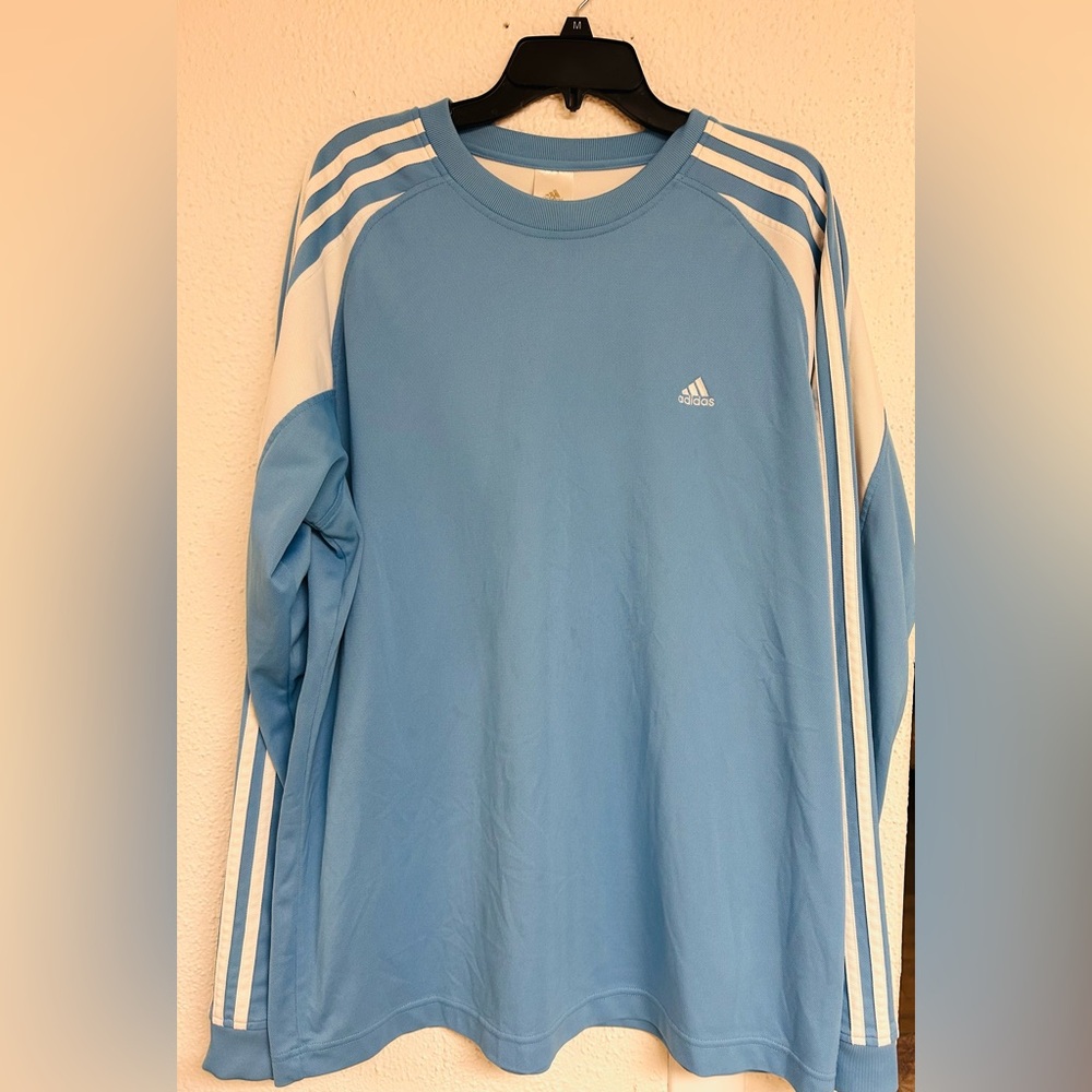 Adidas  Men’s XLT Baby Blue‎ long sleeve Striped shirt